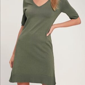 NEW Lulu’s Ballad Olive Green Half-Sleeve Sweater Dress Shift sz L Large